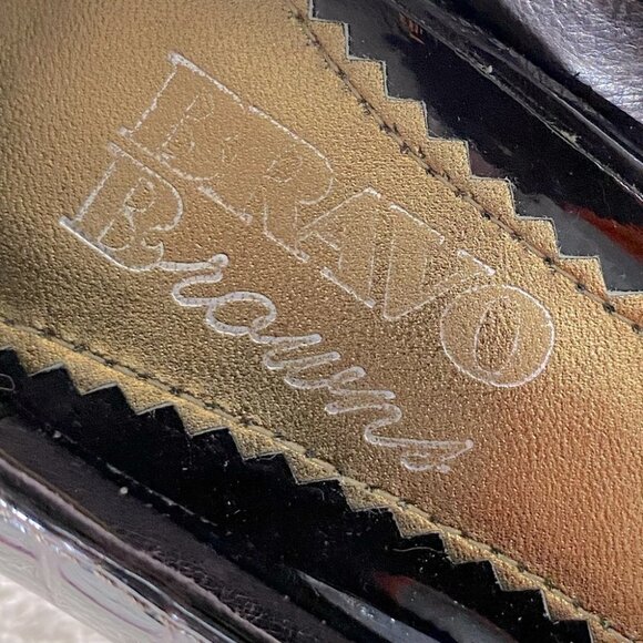 Bravo Browns Brown Lara Croc Embossed Patent Leather Heels W Brass Buckles 7.5 - Picture 4 of 14